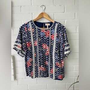 Blue and White Boxy Flutter Sleeve Top